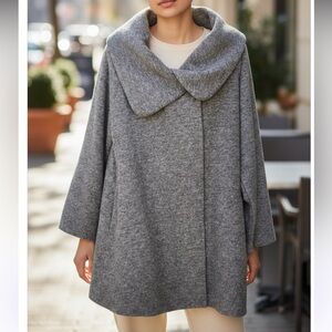 The Savile Row Co London‎ Pea Coat Womens XL Gray Wool Peter Pan Collar Luxury